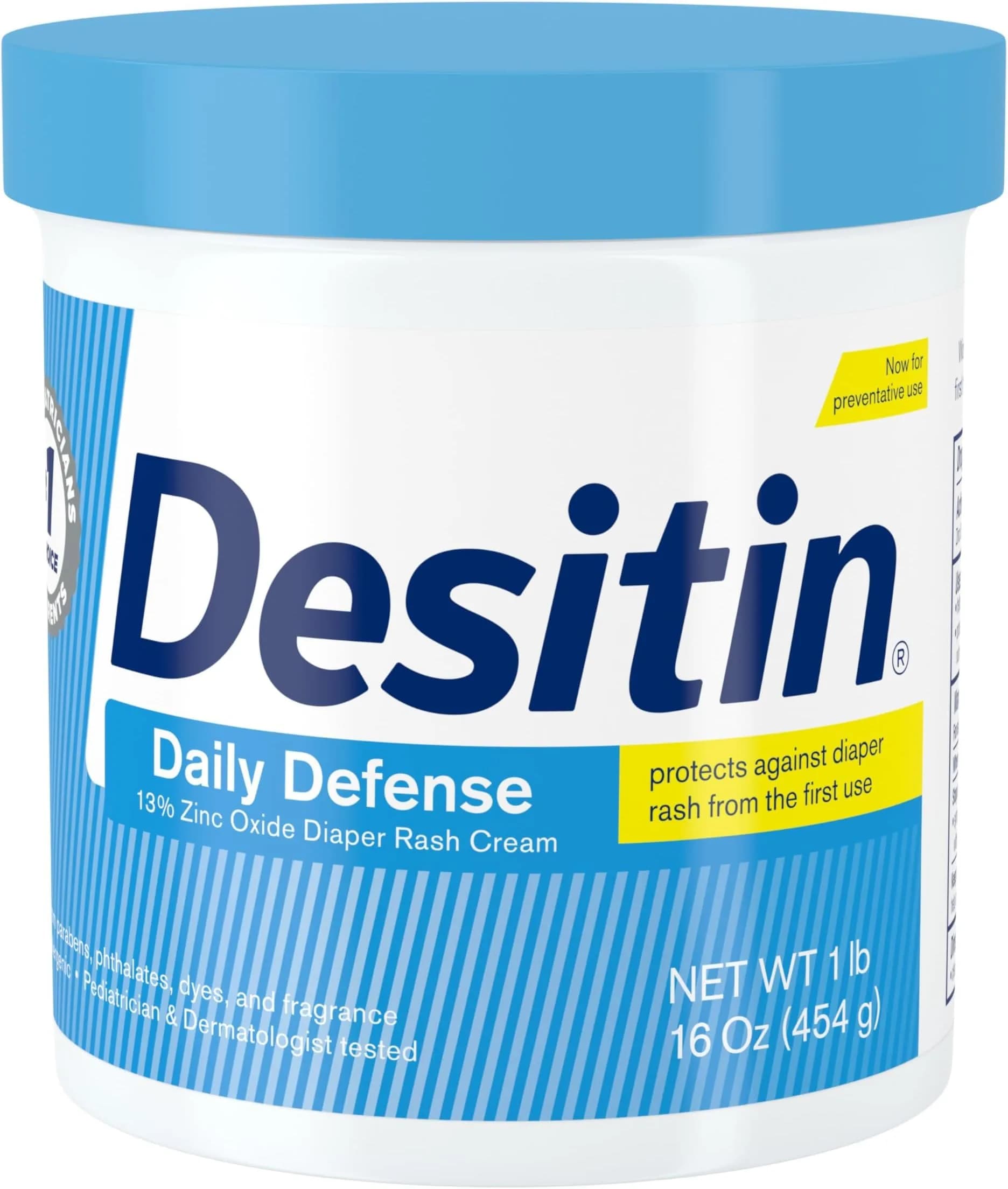 Desitin Daily Defense Baby Diaper Rash Cream with 13% Zinc Oxide, Hypoallergenic, Dye, Phthalate- & Paraben-Free, 16 oz (Pack of 12) | Treats, Relieves & Prevents Diaper Rash - main product image