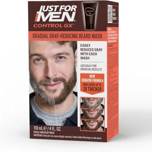 Just for Men Control GX Grey Reducing Beard Wash Shampoo 48 Fl Oz (12 Pack) | Gradually Reduces Grey with Keratin thumbnail 1