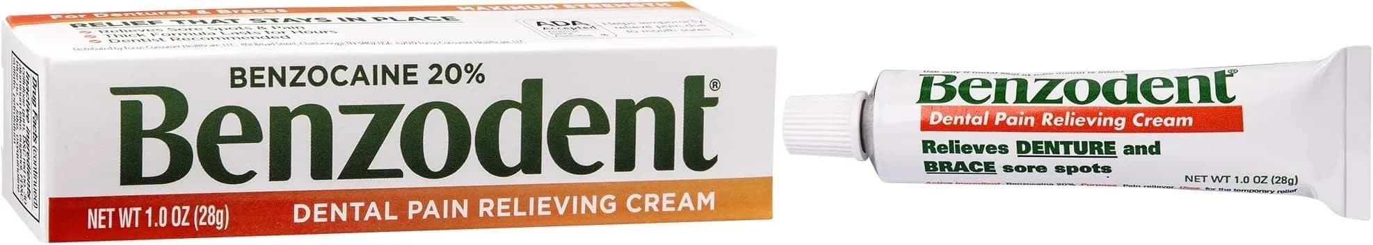 Benzodent Maximum Strength Dental and Oral Pain Cream 1oz Pack of 12 | Long Lasting Topical Anesthetic for Dentures & Mouth Sores