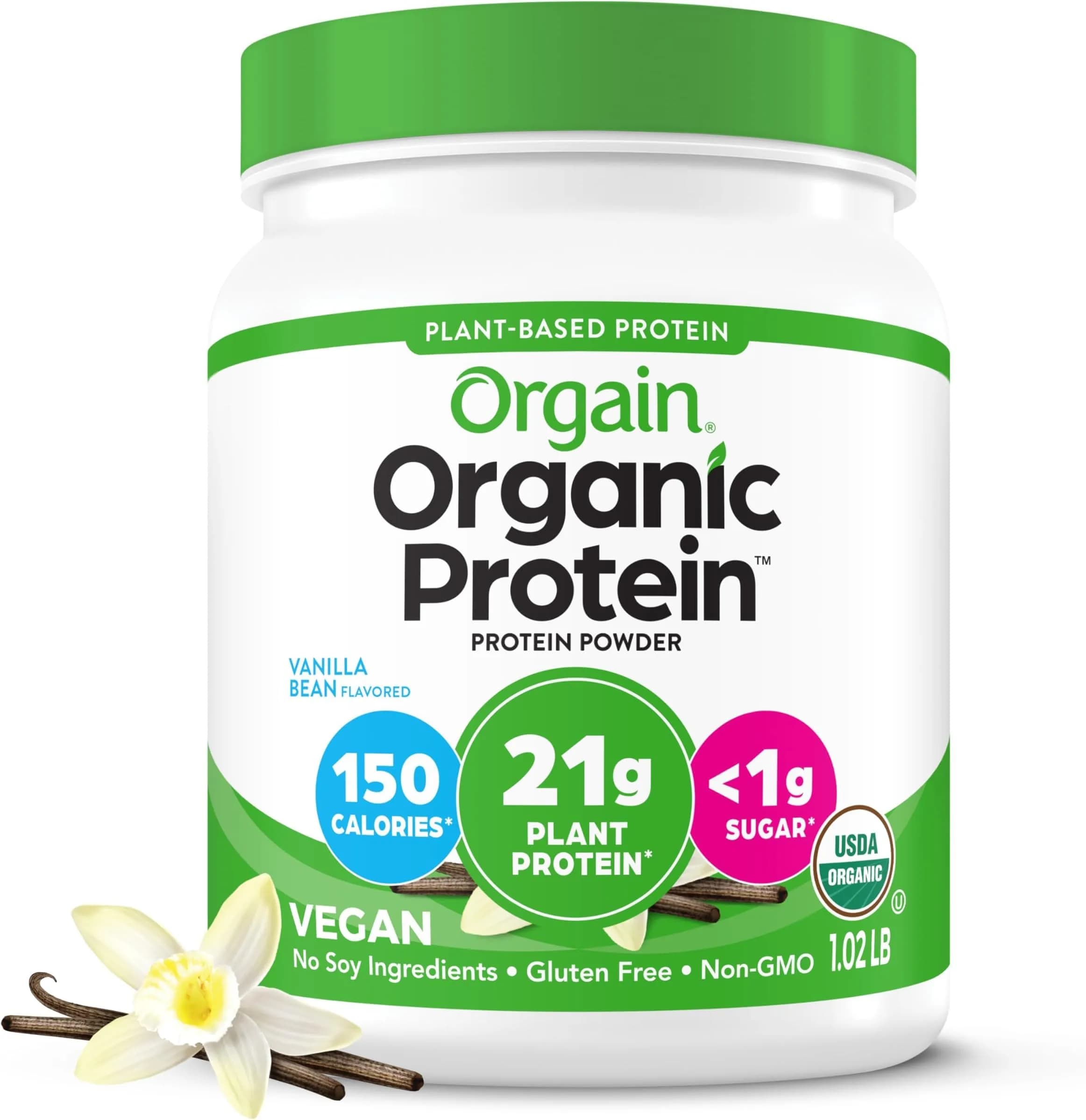 Orgain Organic Vegan Protein Powder Vanilla Bean 1.02 lb (463 g) | USDA Organic Plant-Based Protein - main product image