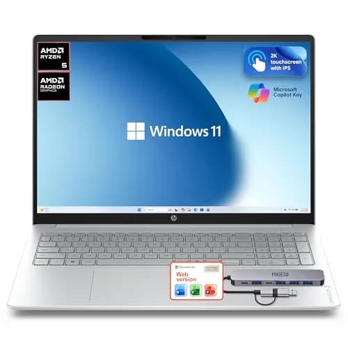 HP OmniBook 3 Flagship 16" 2K Touchscreen Laptop Bundle with Docking Station, AMD Ryzen 5, 16GB RAM, 1TB PCIe SSD, IPS, WiFi 6, AI Copilot, Windows 11 Pro thumbnail 1