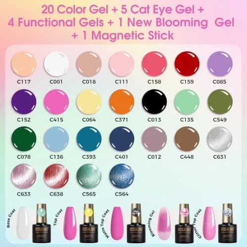 ROSALIND 30pcs Gel Nail Polish Set with Cateye Gel, Base & Top Coats | Salon Quality Manicure at Home thumbnail 2