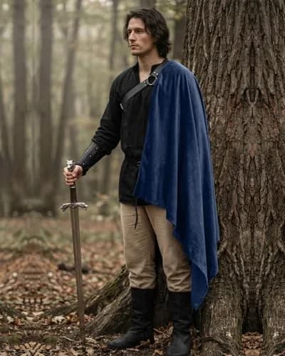 L'VOW Medieval Half Shoulder Cape Knight Cloak with Belt, Blue One Size | Classic Steampunk Cosplay Accessory thumbnail 4