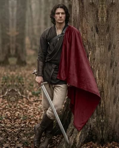 L'VOW Red Medieval Half Shoulder Cape Knight Cloak with Belt, One Size thumbnail 2