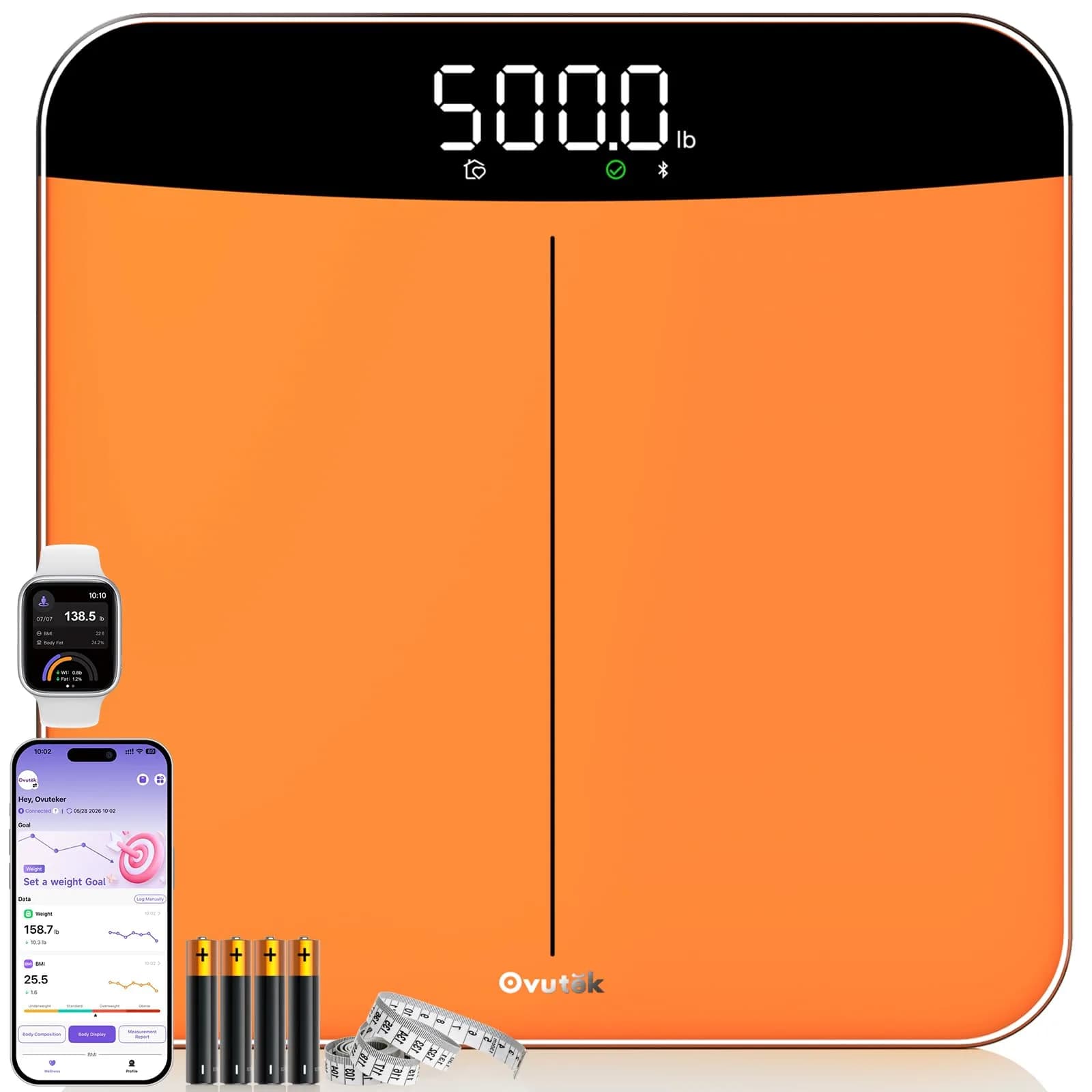 Ovutek 500lb Digital Bathroom Scale with App & 11.8x11.8in Platform | Accurate to 0.05kg (0.1lb) - main product image