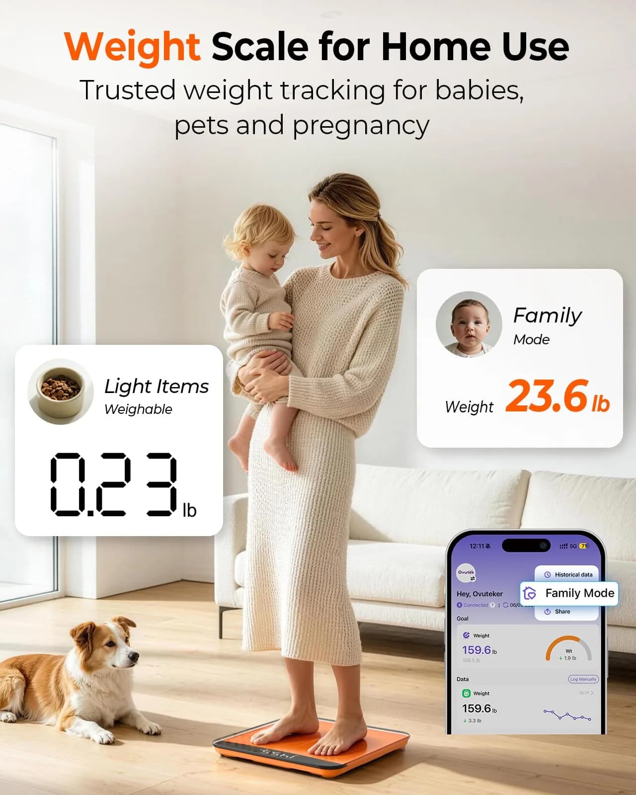 Ovutek 500lb Digital Bathroom Scale with App & 11.8x11.8in Platform | Accurate to 0.05kg (0.1lb) - view 5