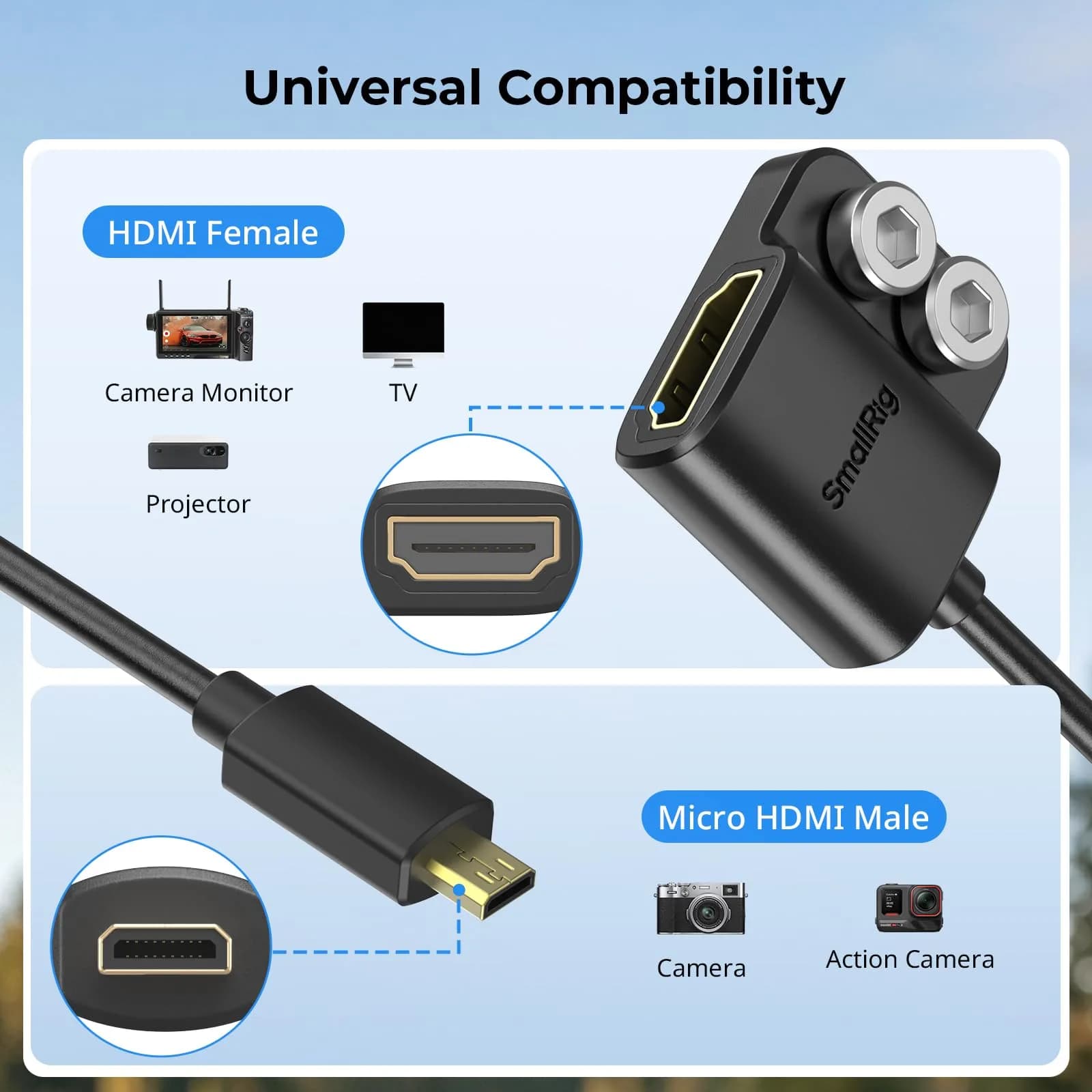 SMALLRIG Ultra-Slim Micro HDMI to HDMI Adapter Cable 350.5mm (13.8") | 4K 60Hz Video Output - view 7