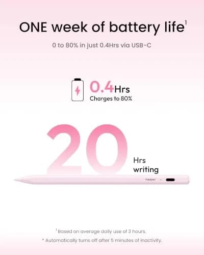 Metapen Pencil Air8 Stylus for iPad 2018-2026, 10 Min Faster Charge, Palm Rejection, Pink | Precision Input Pen thumbnail 3