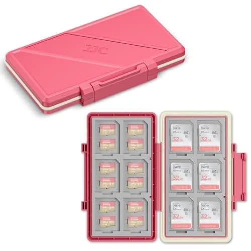 JJC Hot Pink Memory Card Case for 12 SD & 24 Micro SD Cards | Water-Resistant & Anti-Shock thumbnail 1