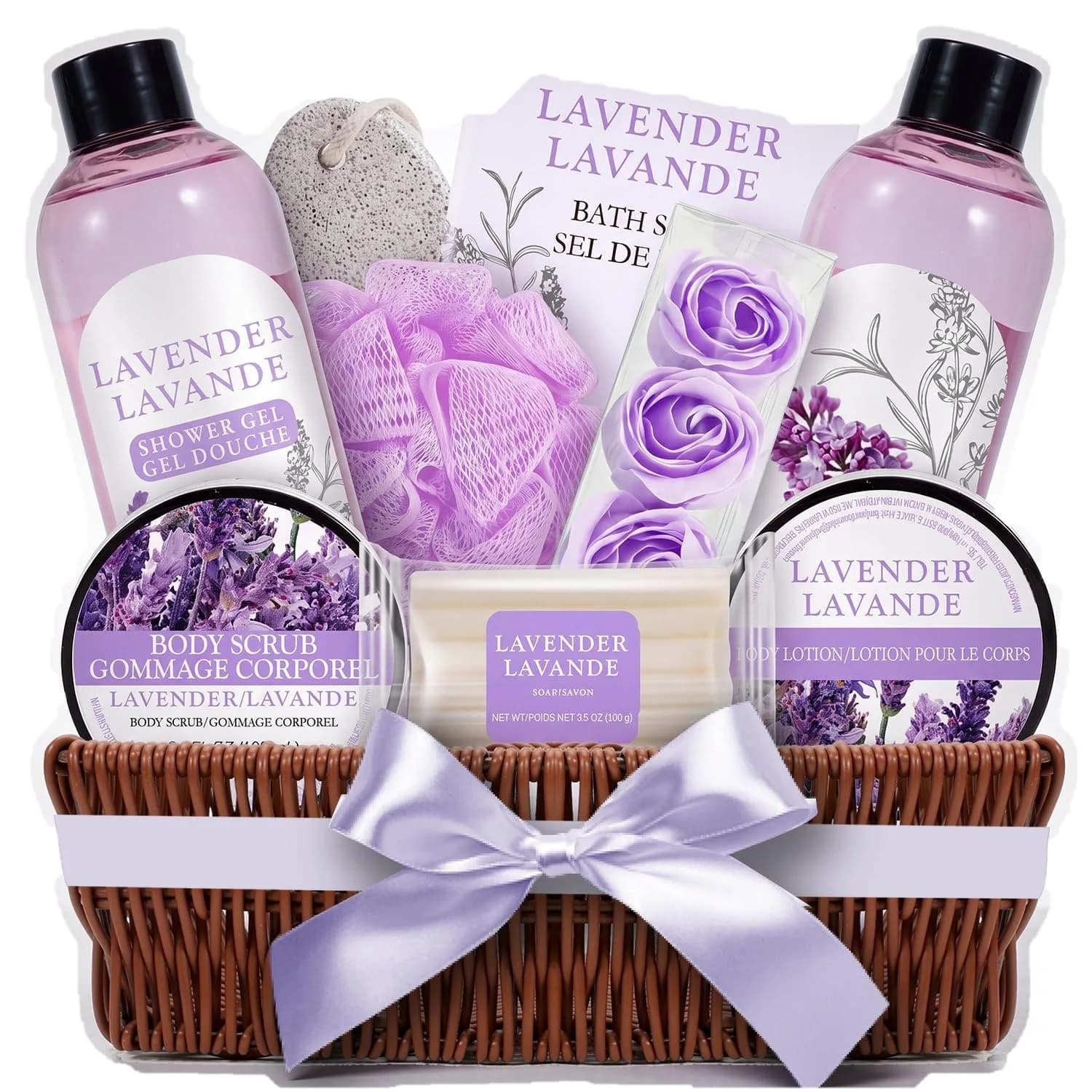 Green Canyon Spa 10pc Cotton Spa Gift Baskets for Women | Complete Spa Experience Set — Lavender-1