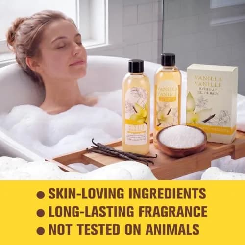 Green Canyon Spa Vanilla Spa Gift Basket for Women | 10 Pc Set with Bubble Bath, Lotion, Scrub & Reusable Basket thumbnail 3