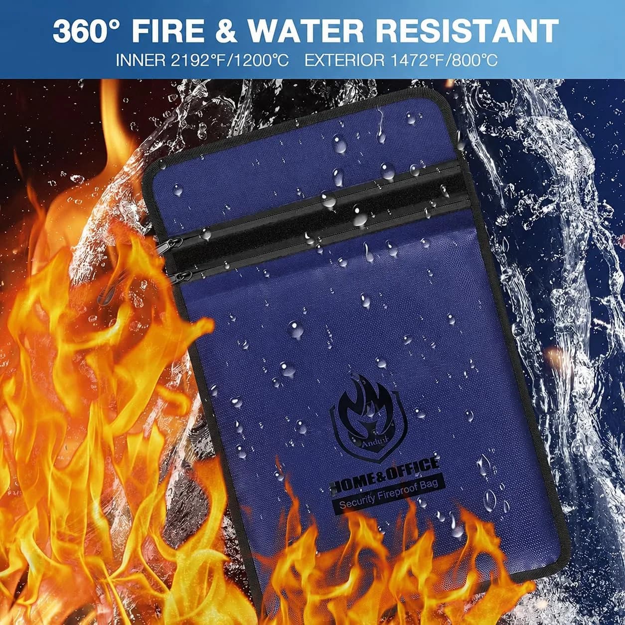 andyer Fireproof Document Bag 38cm x 28cm (15"x11") | UL Certified Fire & Water Resistant for Valuables - view 3