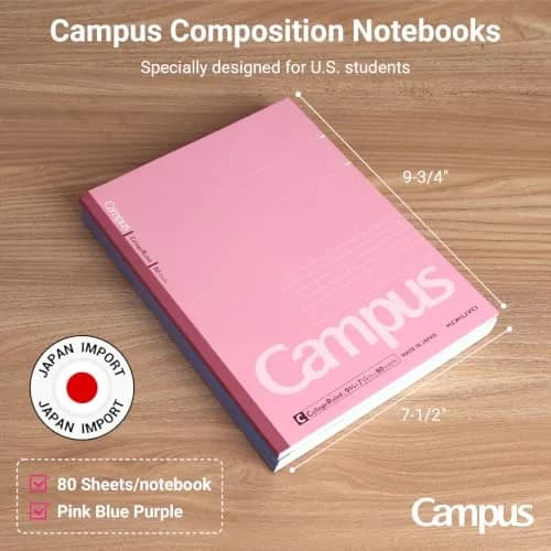 KOKUYO Campus Composition Notebooks, 9-3/4" x 7-1/2" Wide Ruled, 160 Pages (80 Sheets Each) | Lay-Flat Design, Bleed-Resistant Paper, Pack of 3 thumbnail 7