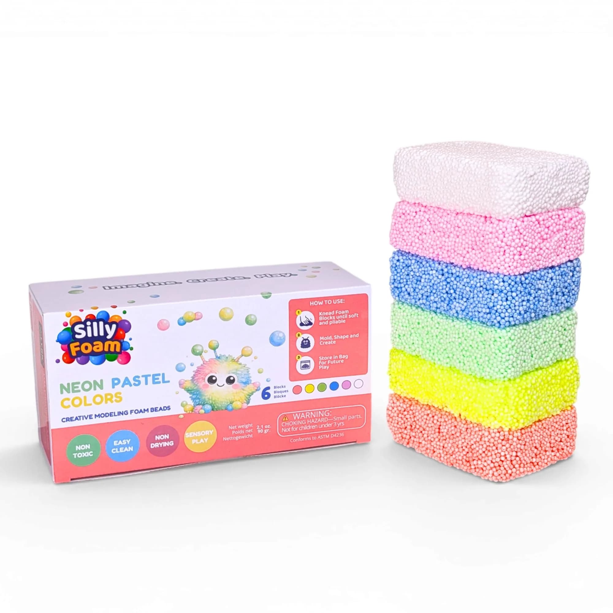 LYRK Collections Silly Foam Modeling Foam Beads 2-Pack (4.2 oz / 120g) | Non-Toxic STEM Toy for Kids Ages 3+ — Neon