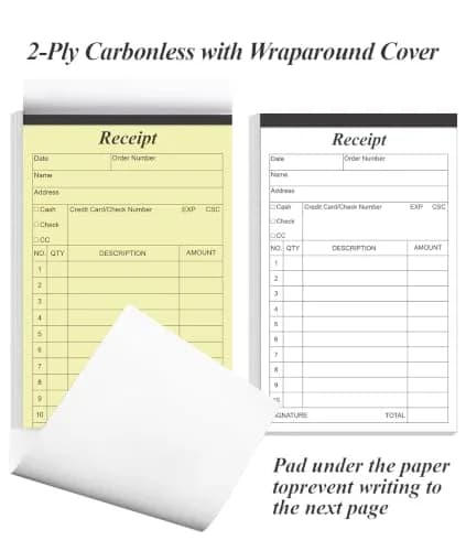 Yaridar 2-Pack Carbonless Invoice Receipt Book 4" x 6" (200 Sheets Total) | Official Business Forms with Consecutive Numbers thumbnail 6