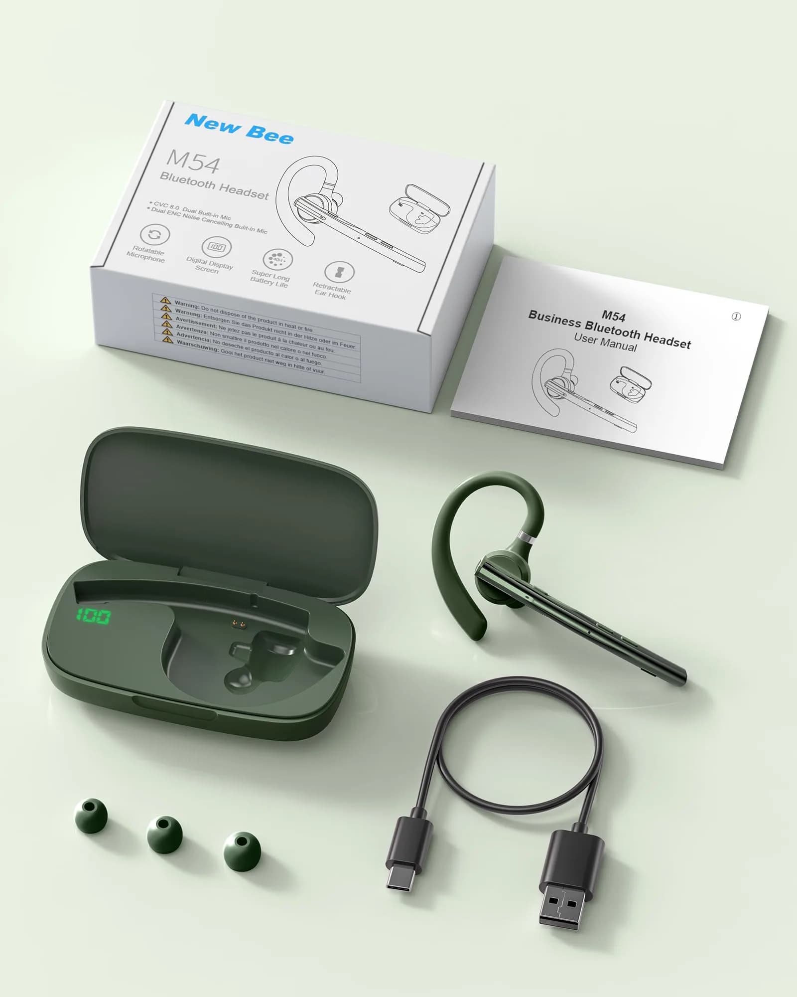 New Bee M54 Bluetooth Headset with Charging Case | 72H Talk Time, Dual Mic, 15m Range - view 8