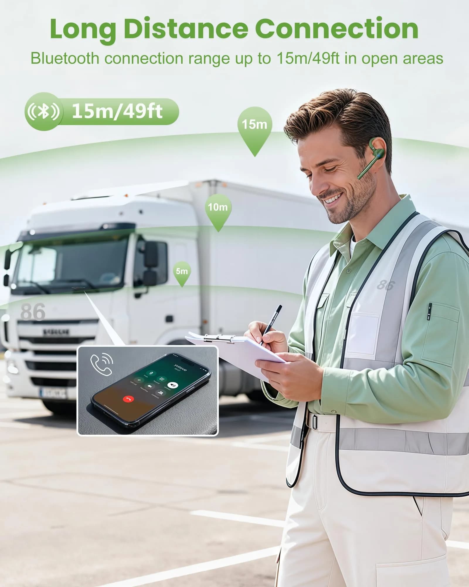New Bee M54 Bluetooth Headset with Charging Case | 72H Talk Time, Dual Mic, 15m Range - view 4