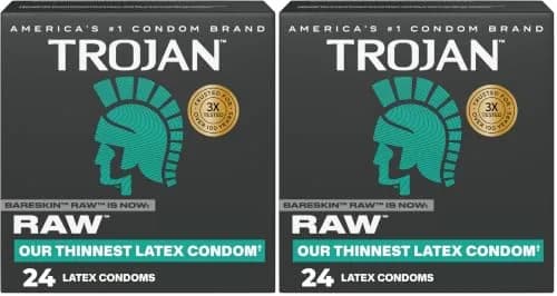 Trojan Raw Latex Lubricated Thin Condoms for Men, 24 Count | America's Thinnest Latex Condoms for Enhanced Intimacy thumbnail 1
