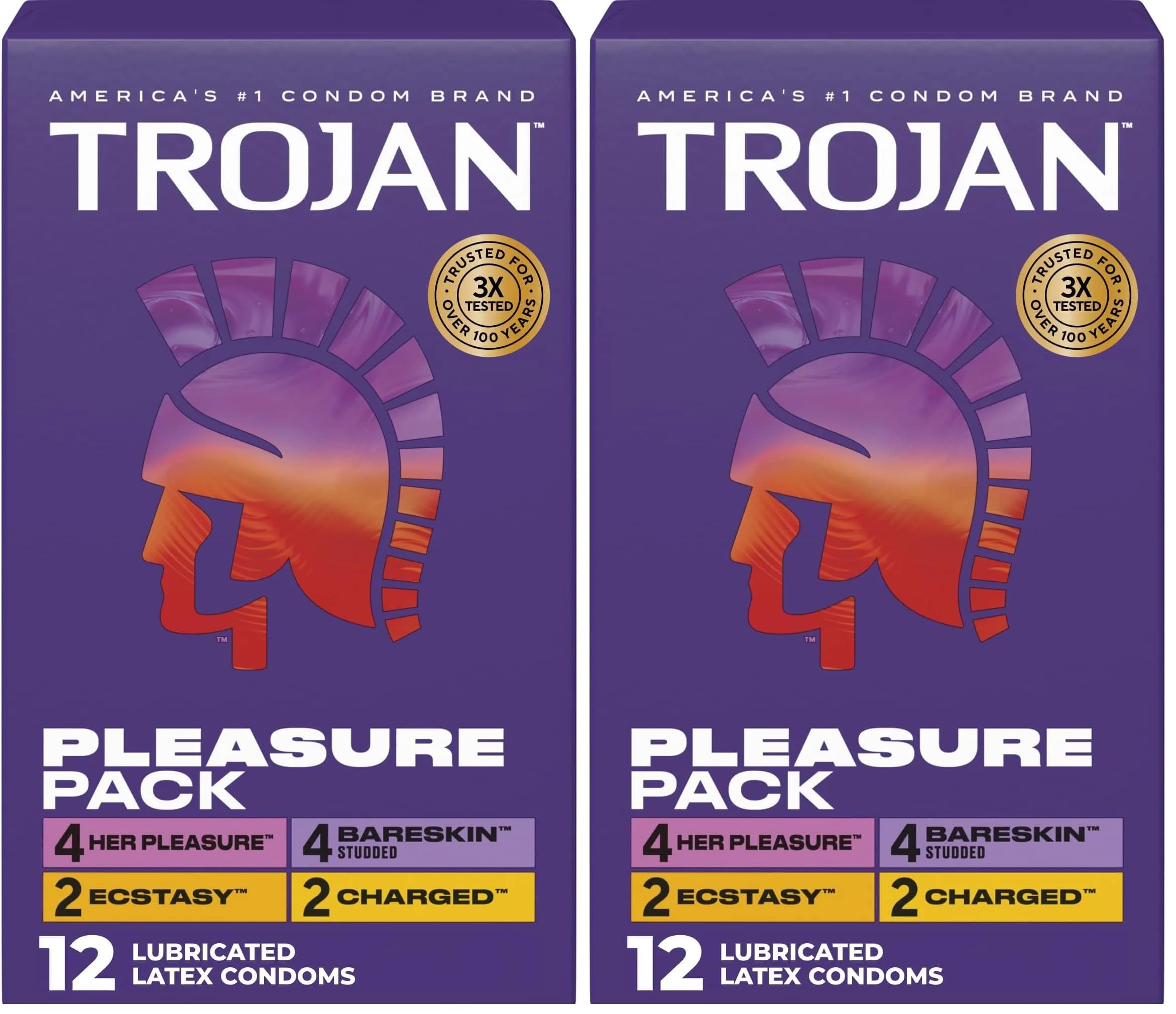 Trojan Pleasure Pack Assorted Latex Lubricated Condoms for Men 24 Count (12 Count Pack of 2) | Variety Pack for Enhanced Sensation - main product image