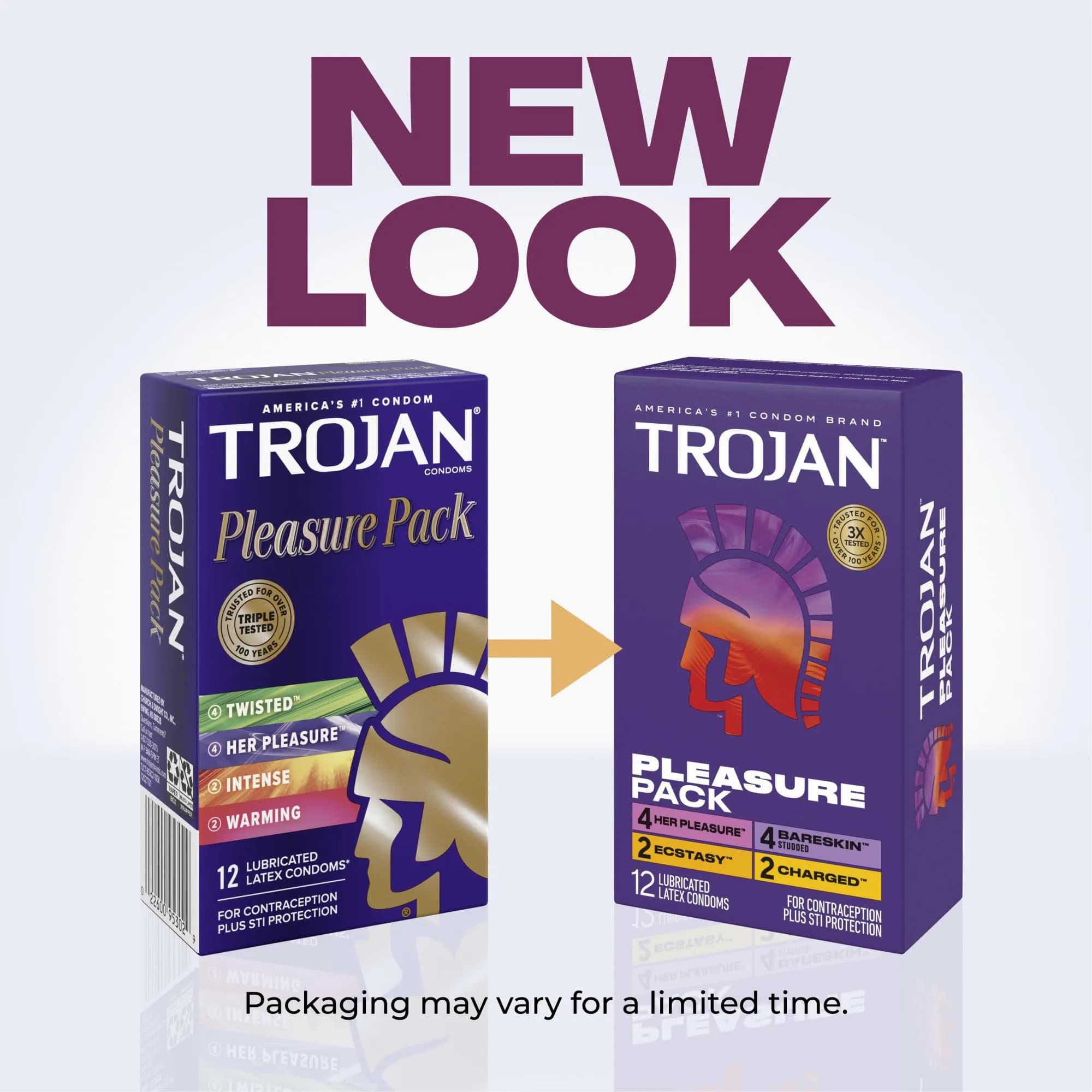 Trojan Pleasure Pack Assorted Latex Lubricated Condoms for Men 24 Count (12 Count Pack of 2) | Variety Pack for Enhanced Sensation - view 2