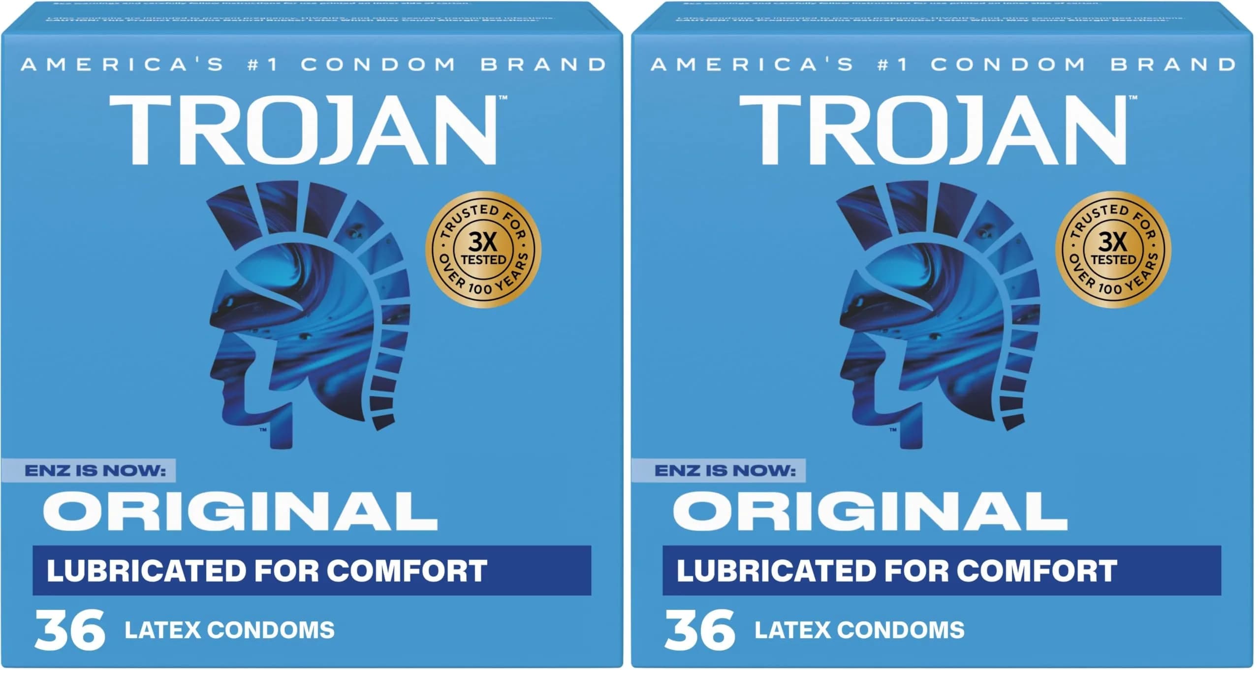 TROJAN ENZ Lubricated Condoms, Latex, 72 Count (Pack of 2) | Triple-Tested for Reliability — ENZ