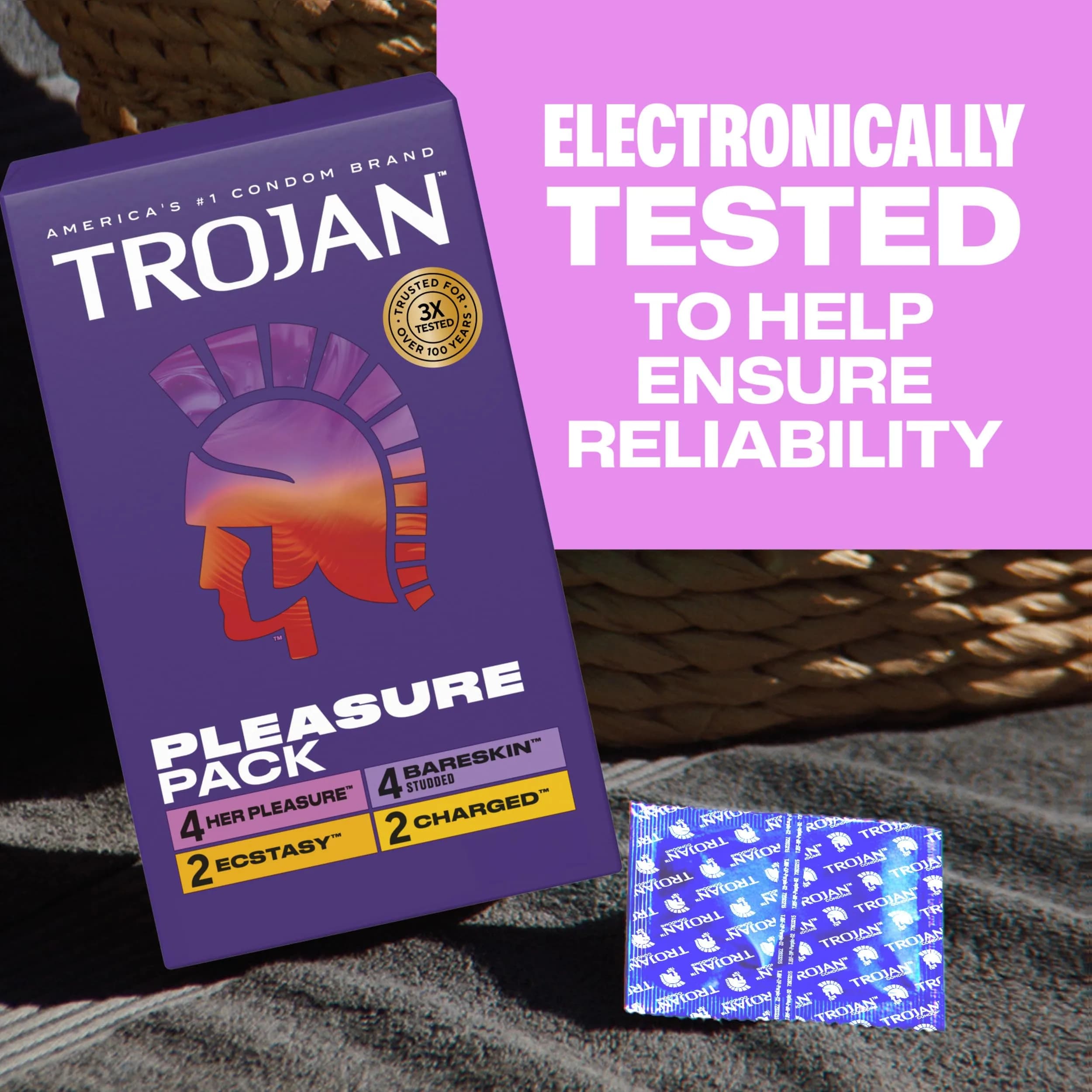 Trojan Pleasure Pack Assorted Latex Condoms 72 Count (36 Count x 2 Packs) | Variety Pack for Intense Pleasure - view 8