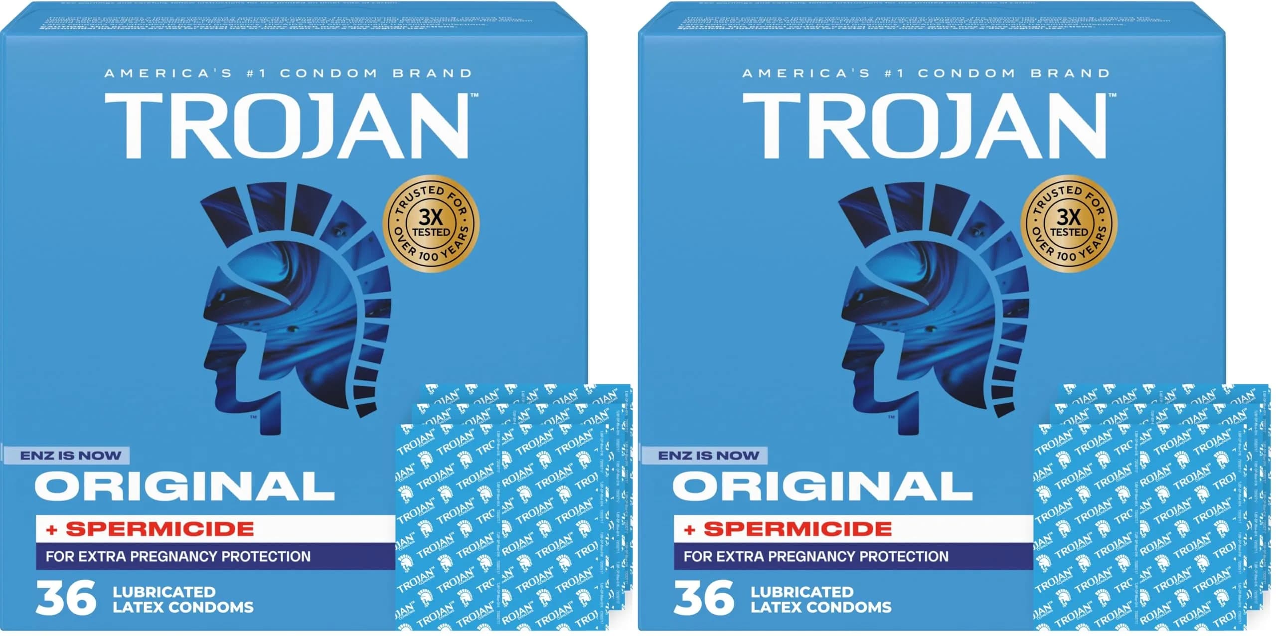 TROJAN ENZ Spermicidal Lubricated Condoms, Value Pack, 36 Count (Pack of 2) | Trusted Protection - main product image