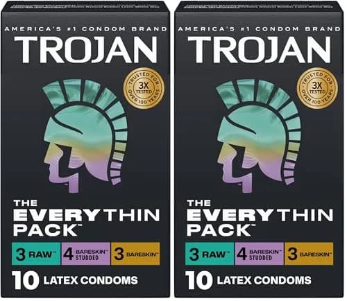 TROJAN Everythin Variety Pack Condoms, Ultra Thin, Lubricated, 20 Count (2x10 Packs) | Natural Feeling thumbnail 1