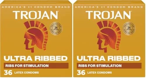TROJAN Ultra Ribbed Condoms 72 Count (Pack of 2) | Deep Ribs for Partner Stimulation thumbnail 1
