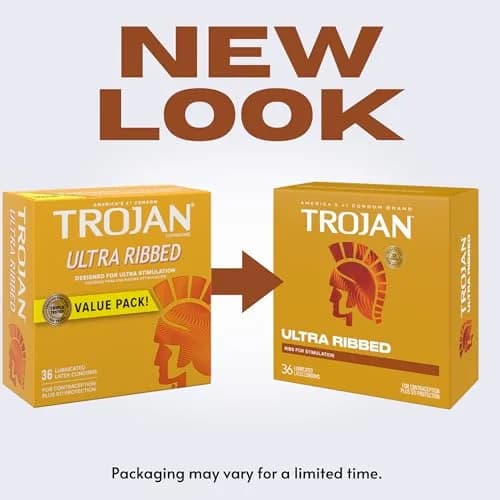 TROJAN Ultra Ribbed Condoms 72 Count (Pack of 2) | Deep Ribs for Partner Stimulation thumbnail 2