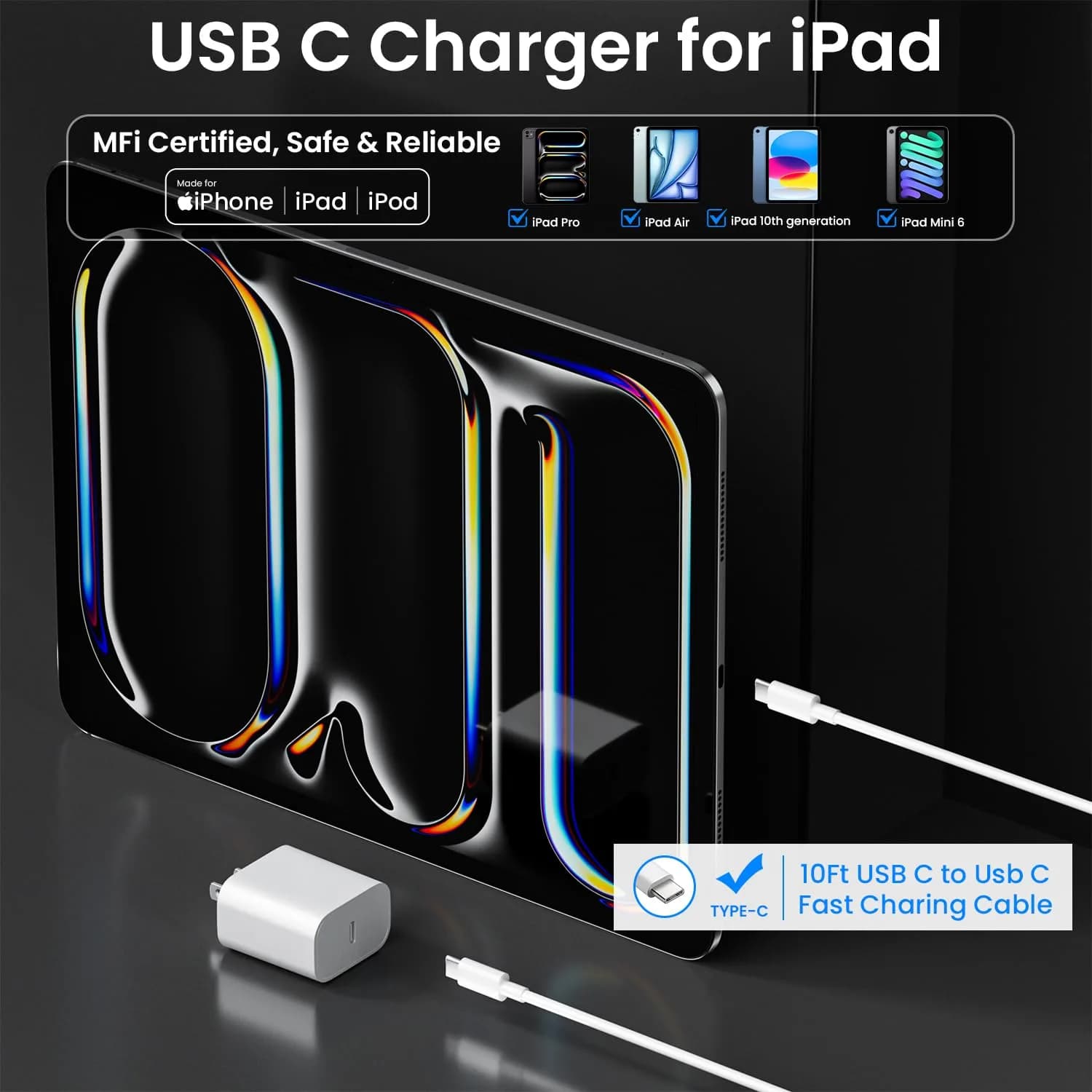 Aevonz 20W USB C Charger & 10ft Cable Set | 200cm (6.6ft) Cable Included - view 2