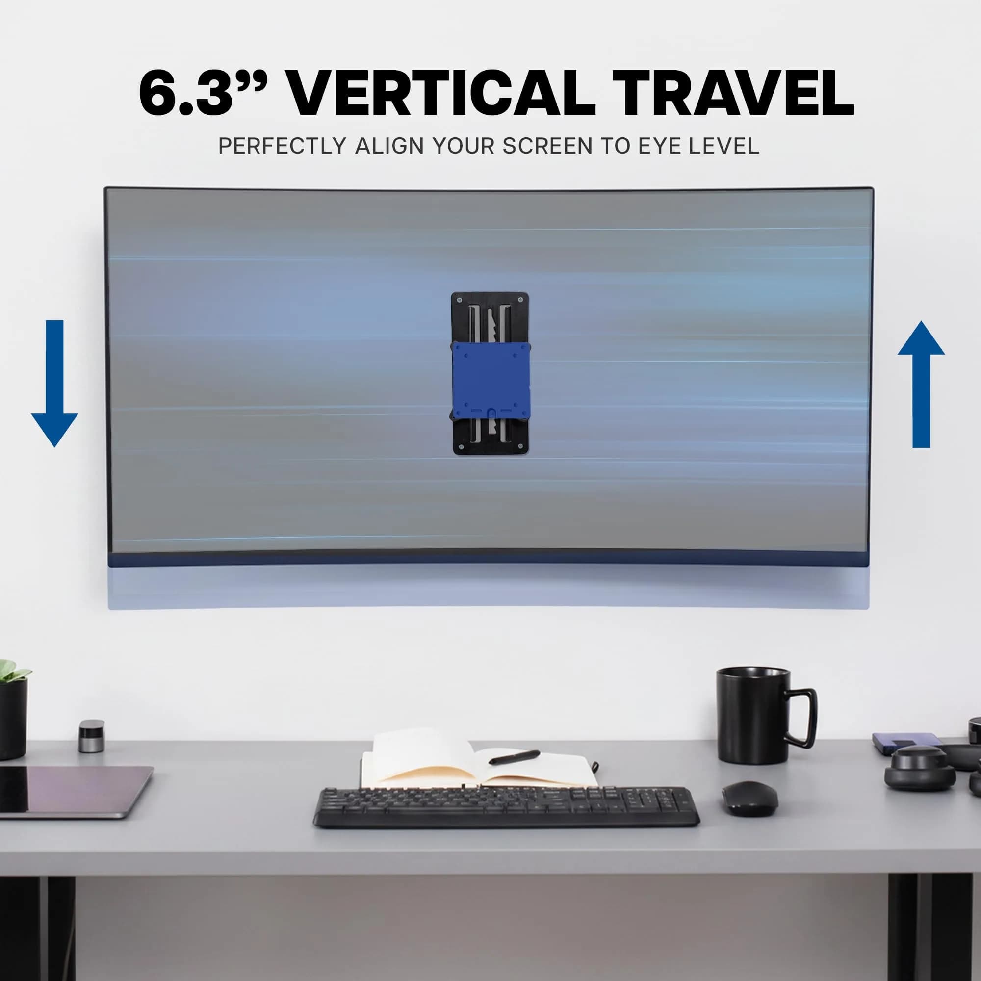 VIVO Black Heavy Duty Monitor Mount Wall Bracket for Ultrawide Screens up to 49 inch | 6.3 inch Height Adjustment - view 5