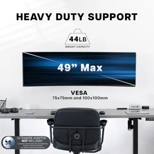 VIVO Black Heavy Duty Monitor Mount Wall Bracket for Ultrawide Screens up to 49 inch | 6.3 inch Height Adjustment thumbnail 6