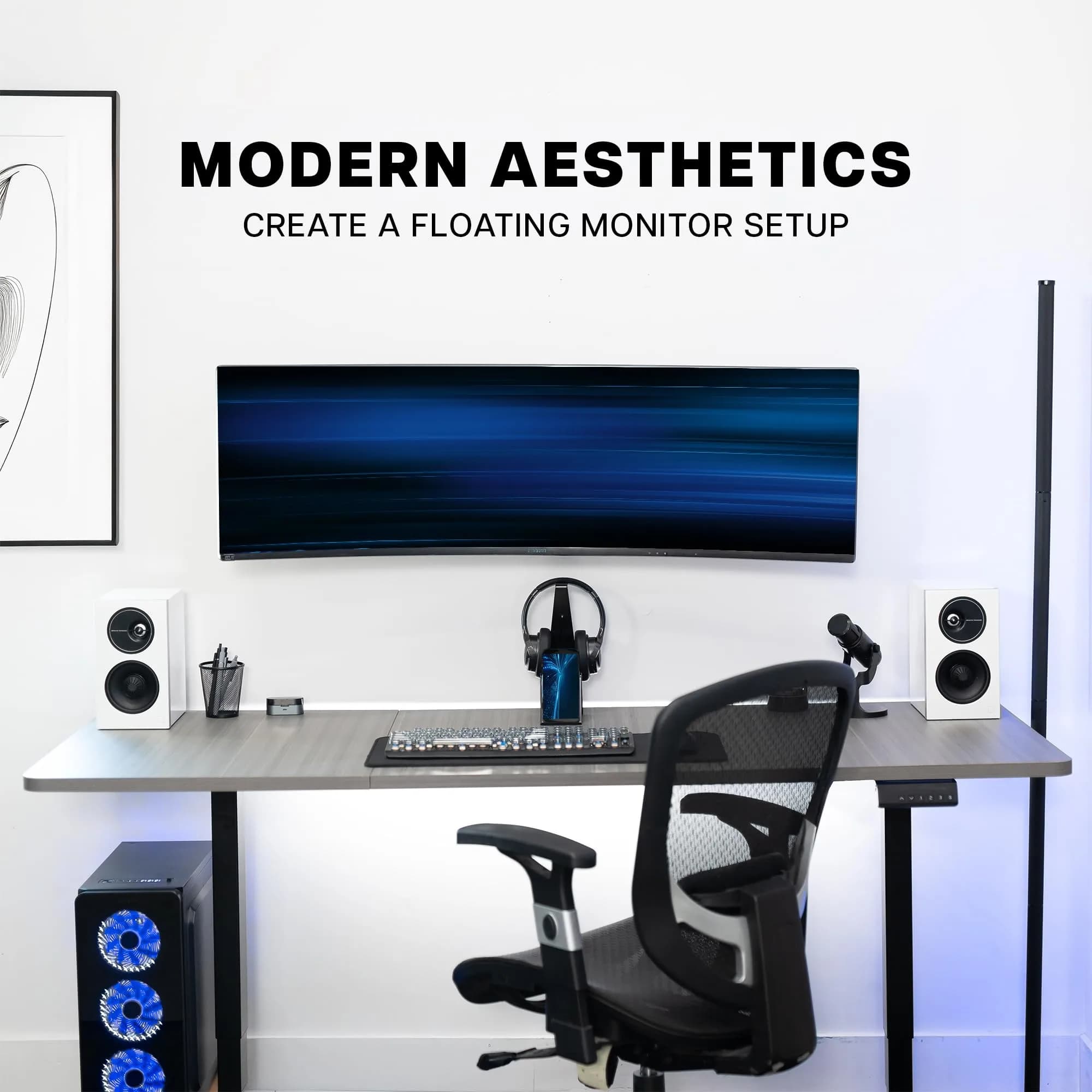 VIVO Black Heavy Duty Monitor Mount Wall Bracket for Ultrawide Screens up to 49 inch | 6.3 inch Height Adjustment - view 7