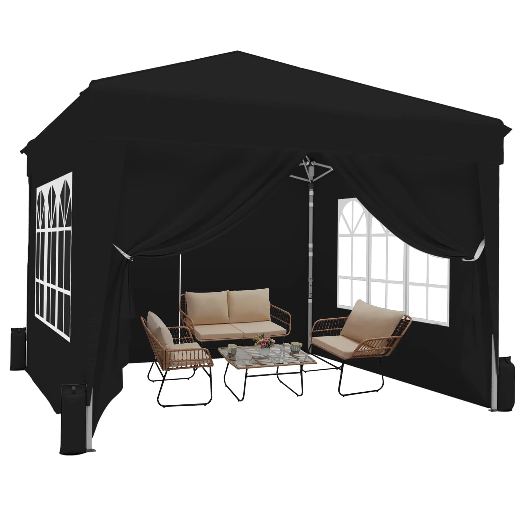 SANWAY 10x10 Pop Up Canopy with Sidewalls x 4 | Waterproof & UV-Resistant Outdoor Shelter — Black