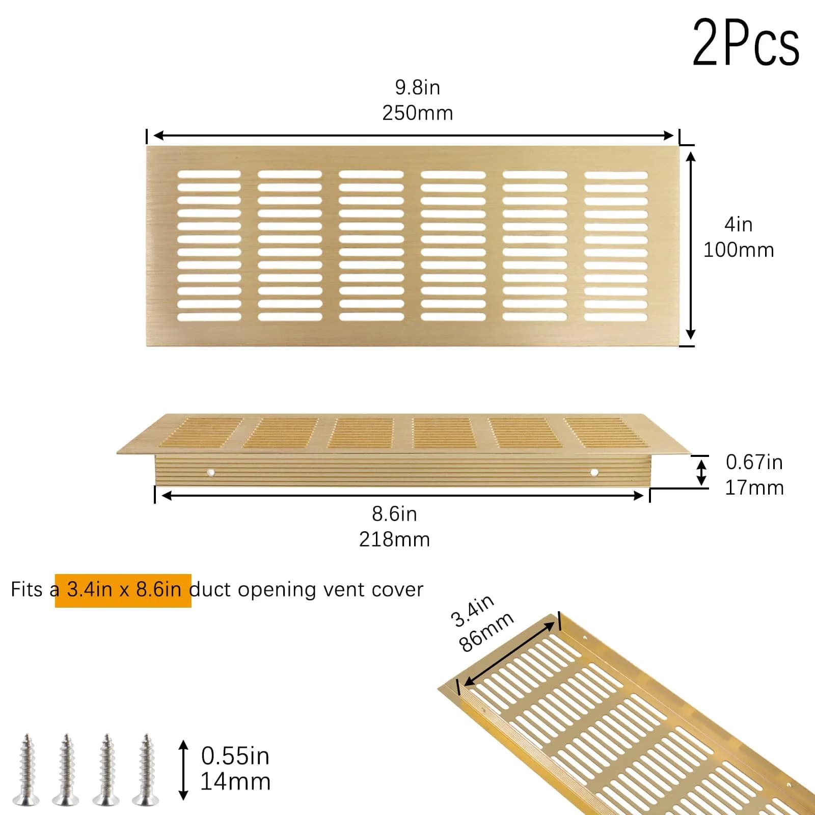 Geesatis Gold Air Vent Cover 9.8 x 4 Inch | Rust-Proof Aluminum Alloy for Cabinets & Closets - view 2