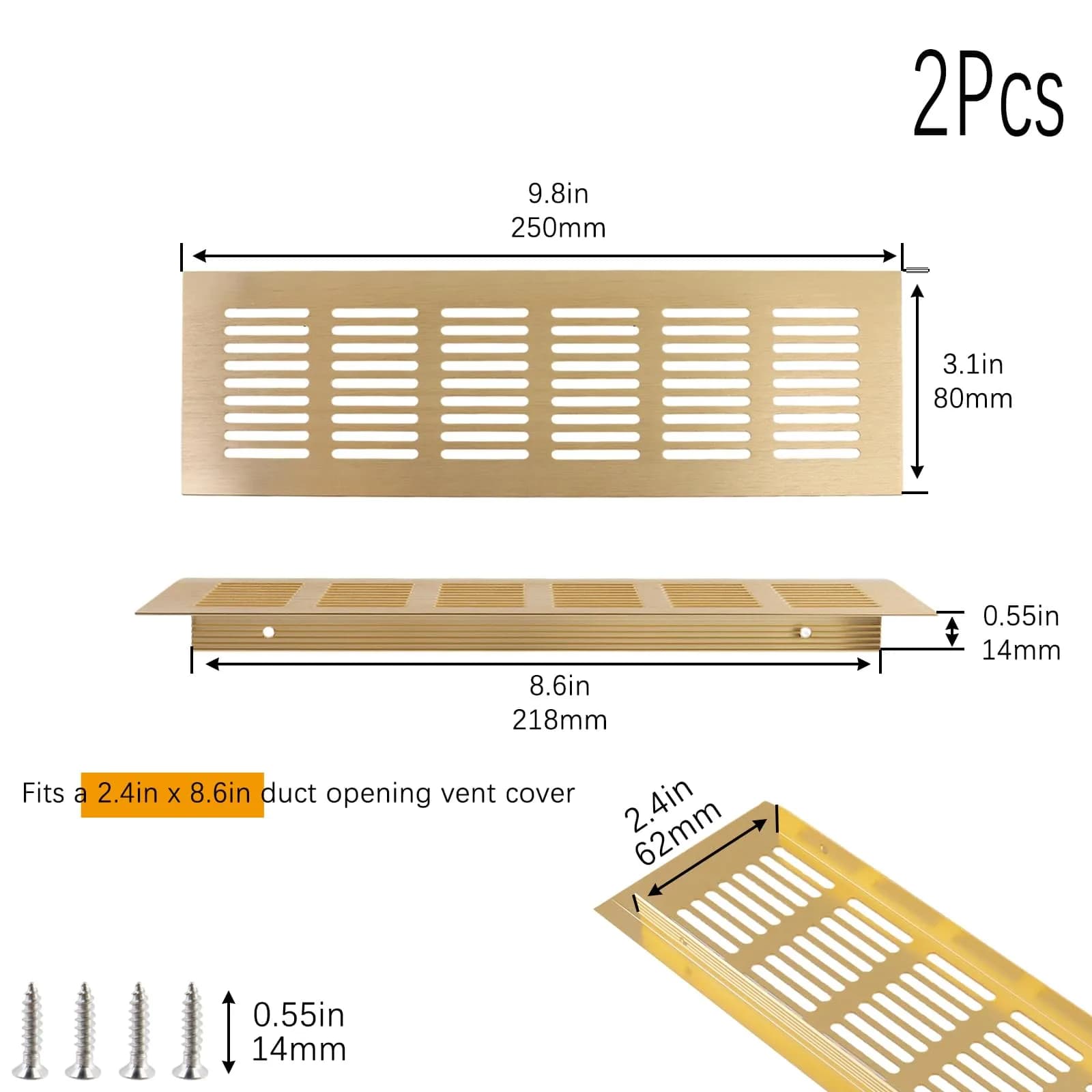 Geesatis Gold Air Vent Cover 9.8 x 3.1 Inch | Rust-Proof Aluminum Alloy for Cabinets & Closets - view 2
