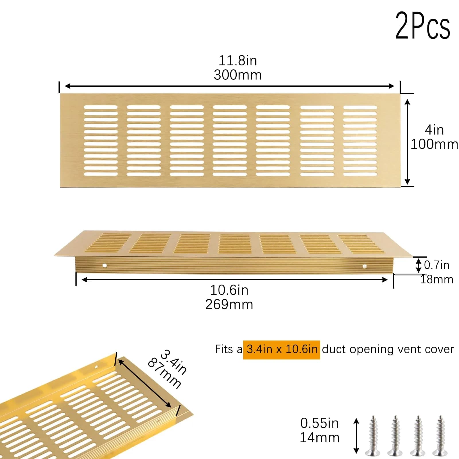 Geesatis Gold Air Vent Cover 11.8 x 4 Inch | Rust-Proof Aluminum Alloy for Cabinets & Closets - view 2