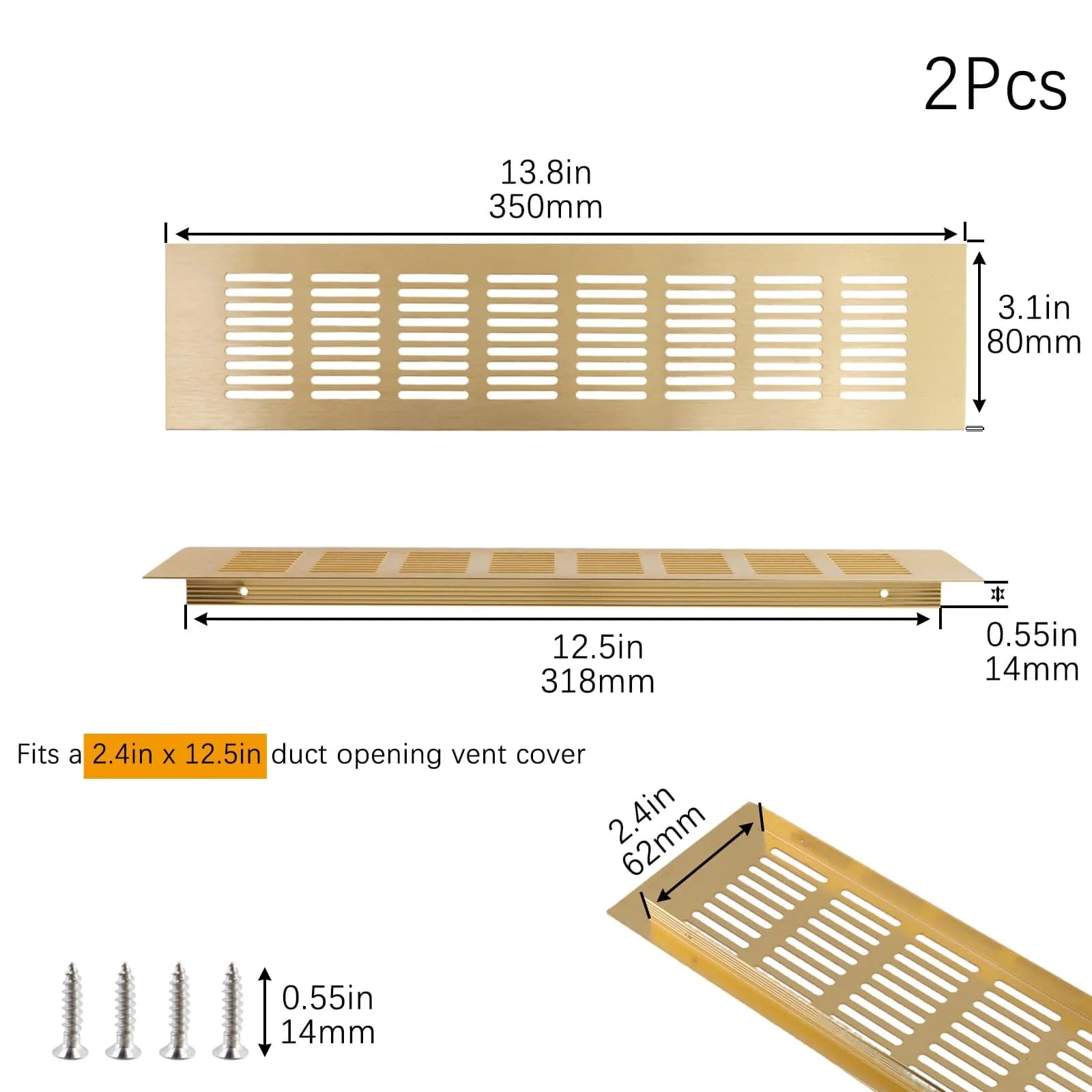 Geesatis Gold Air Vent Cover 13.8 x 3.1 Inch | Rust-Proof Aluminum Alloy Louvered Grill - view 2