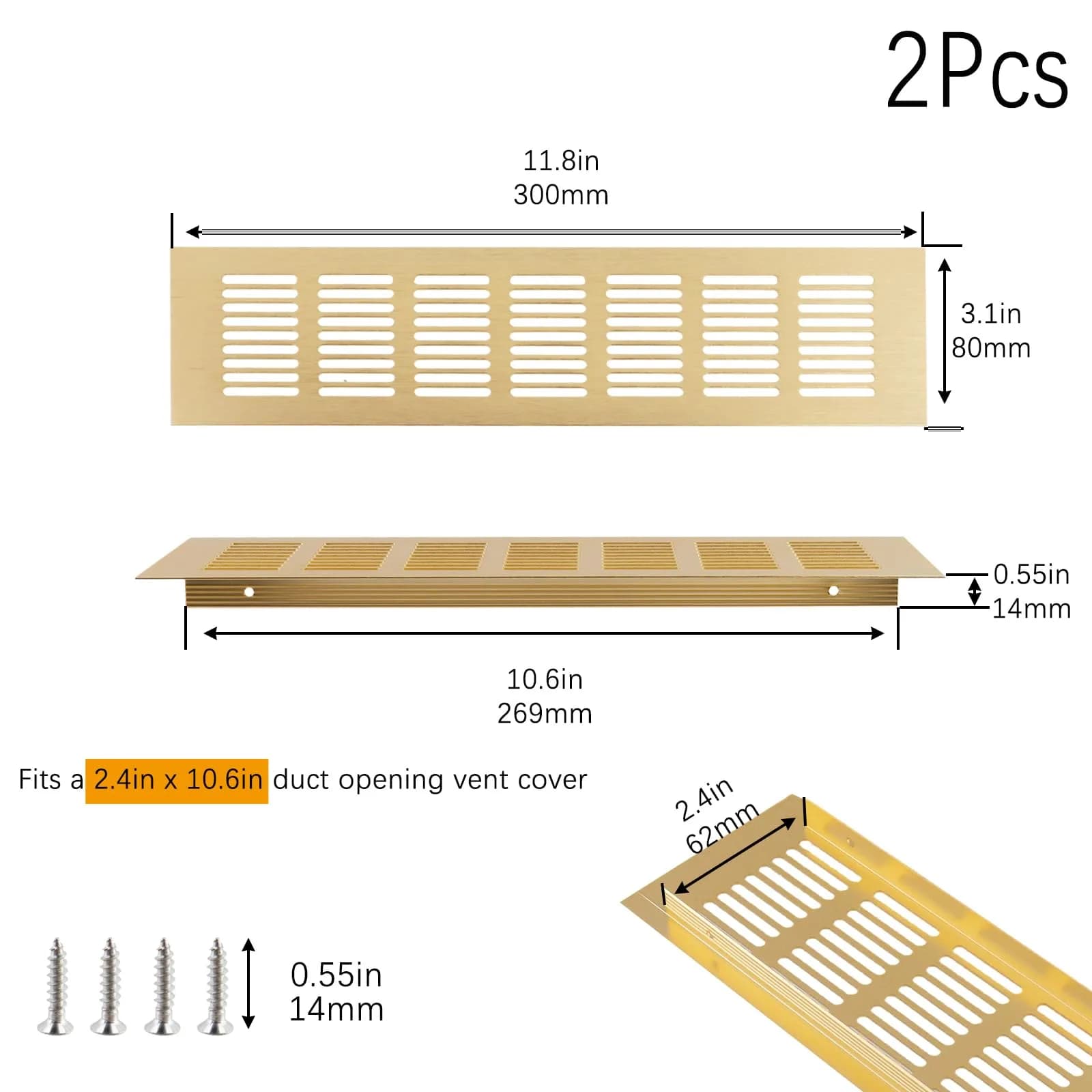 Geesatis Gold Air Vent Cover 11.8 x 3.1 Inch - Decorative and Rust-Proof - view 2