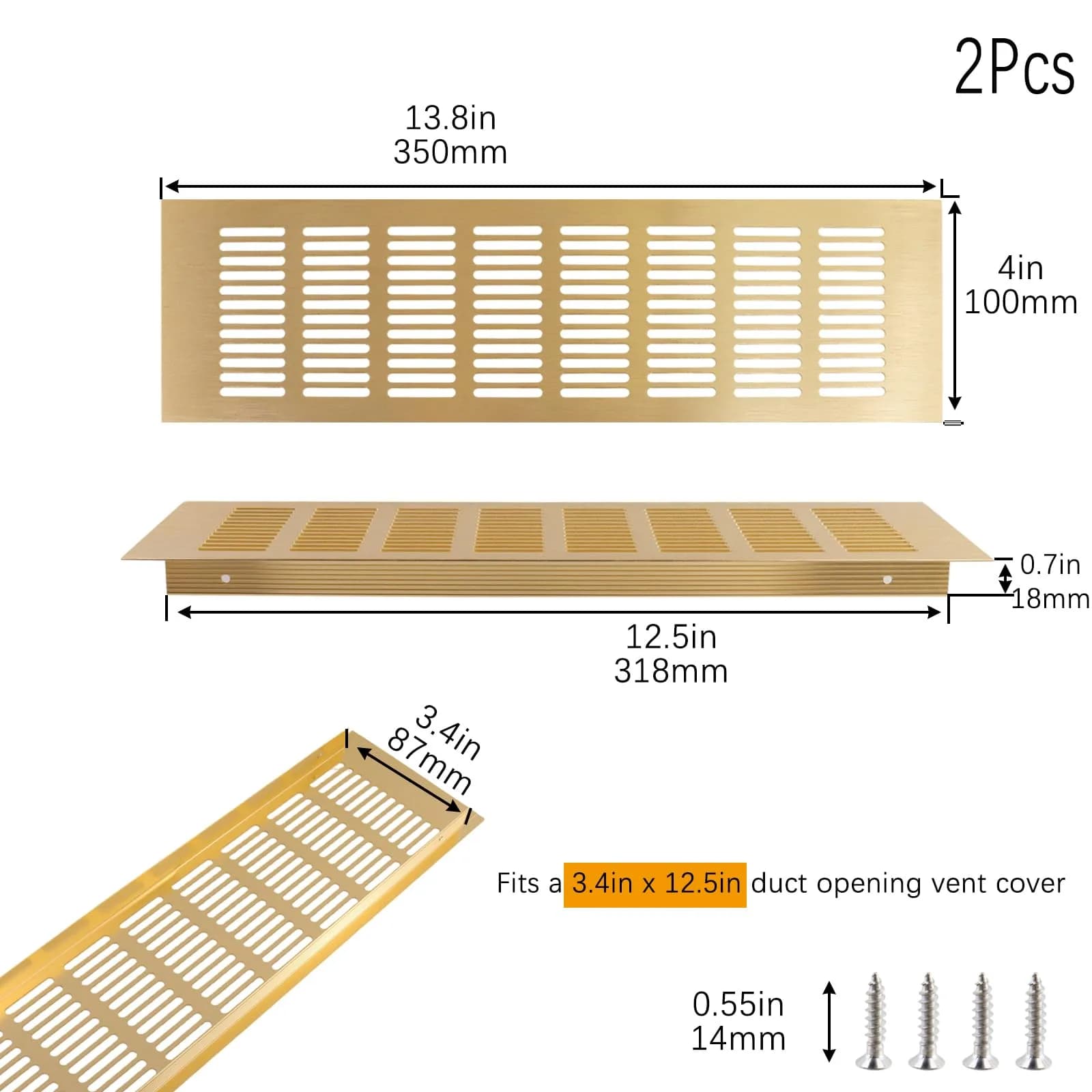 Geesatis Gold Air Vent Cover 13.8 x 4 Inch | Rust-Proof Aluminum Alloy for Cabinets & Closets - view 2