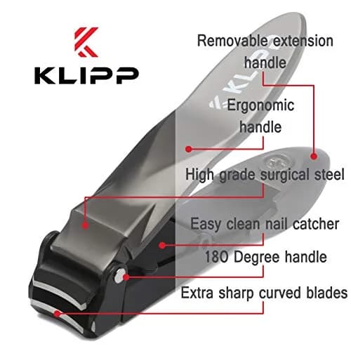KLIPP Heavy Duty Nail Clippers for Men with Catcher (2-Pack, Matte Black) | Razor-Sharp Self-Collecting Fingernail & Toenail Cutter thumbnail 6