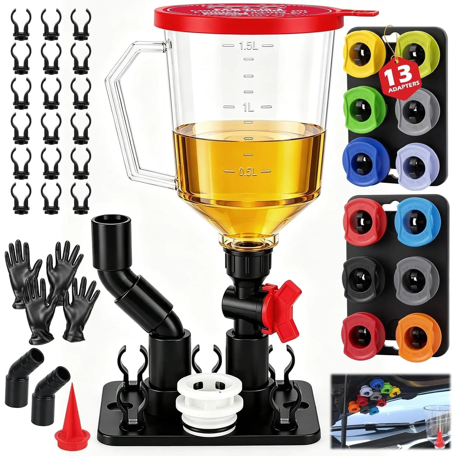 SEDY Ultimate No Spill Coolant Funnel Kit 19-Piece Set | Radiator Bleeder & Filler Tool — Upgraded Version Multi-color