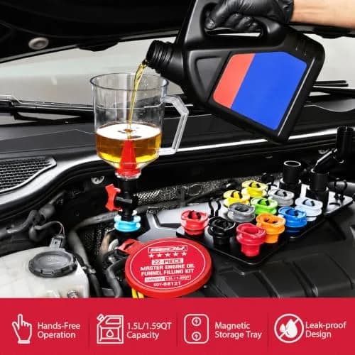 SEDY 22-Piece Engine Oil Funnel Kit with Magnetic Base & 1.59 QT No-Spill Funnel | Hands-Free Oil Filling for Cars & Motorcycles thumbnail 2