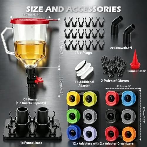 SEDY 22-Piece Engine Oil Funnel Kit with Magnetic Base & 1.59 QT No-Spill Funnel | Hands-Free Oil Filling for Cars & Motorcycles thumbnail 4