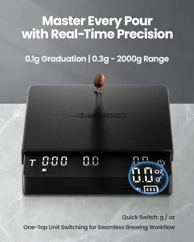 MHW-3BOMBER Upgrade 3.0 Mini Pro Espresso Coffee Scale with Timer & Flow Rate 10.2cm x 10.2cm x 1.8cm | Precision 0.1g for Pour Over thumbnail 4