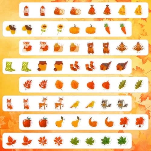 AUGSUN 240 Pcs Fall Thanksgiving Stick on Earrings | 8mm Multicolor Cartoon Pattern thumbnail 4