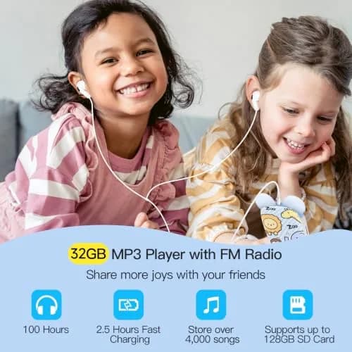 RUIZU Cute Panda MP3 Player for Kids 32GB | Bluetooth 5.3, Built-in Speaker, 100-Hour Battery thumbnail 6
