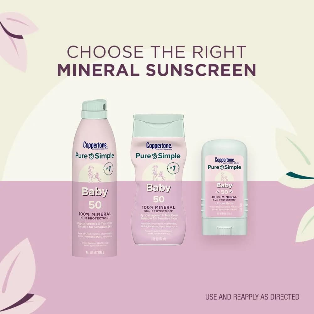 Coppertone Pure and Simple Baby Sunscreen Lotion SPF 50, Zinc Oxide Mineral Sunscreen for Babies, Hypoallergenic and Tear Free, 2 x 6 Fl Oz Bottles - view 6