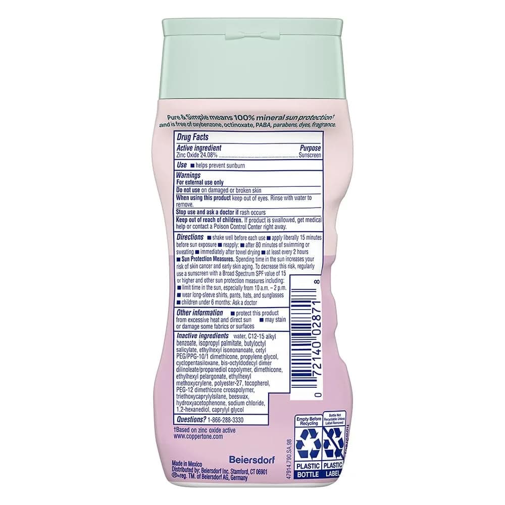 Coppertone Pure and Simple Baby Sunscreen Lotion SPF 50, Zinc Oxide Mineral Sunscreen for Babies, Hypoallergenic and Tear Free, 2 x 6 Fl Oz Bottles - view 7